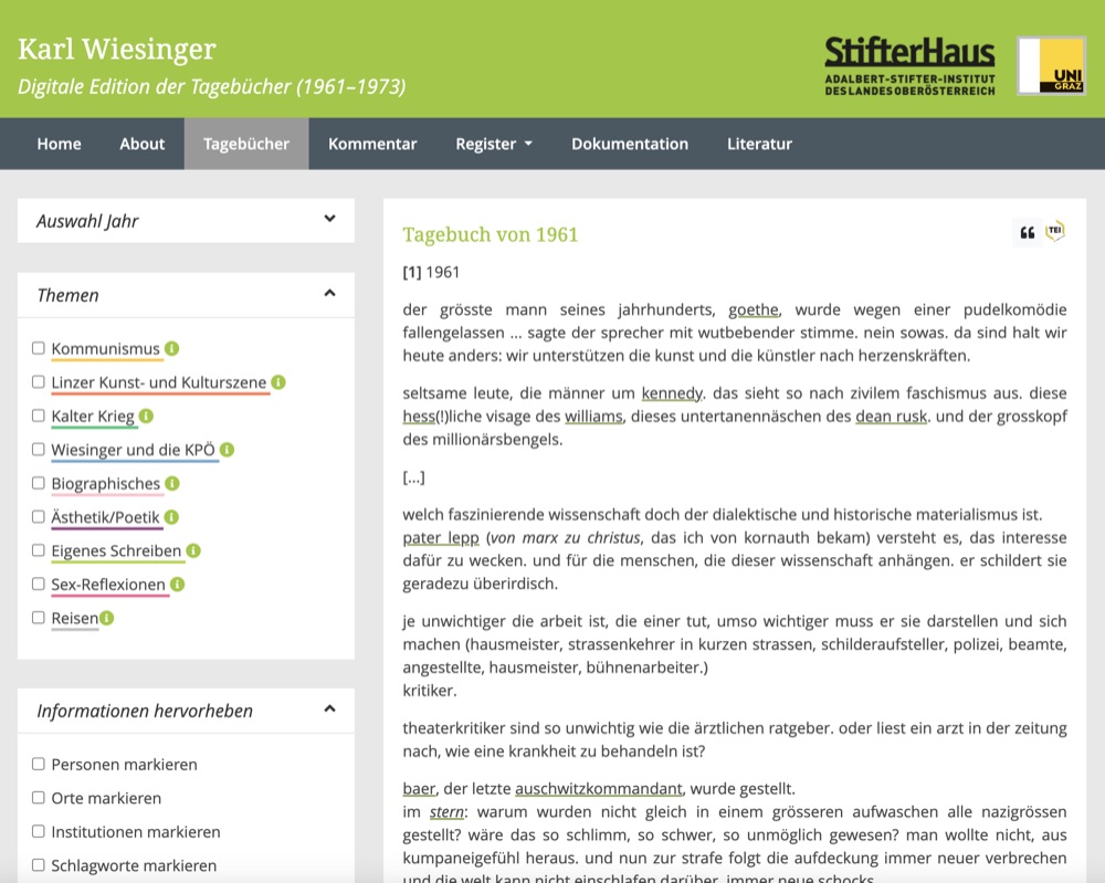 Website of the Karl Wiesinger diaries edition